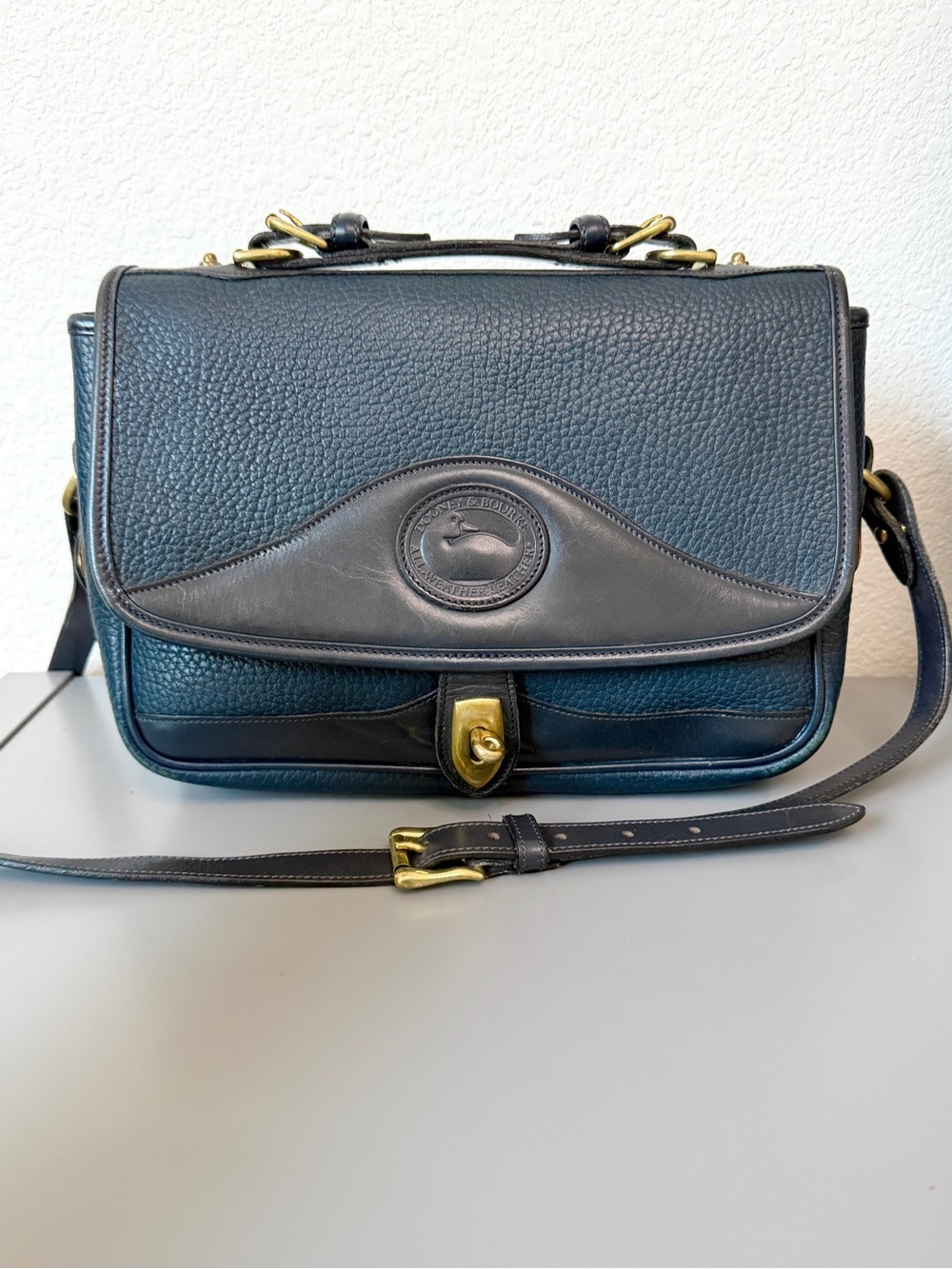 Dooney & Bourke Blue Leather Crossbody Bag with brass Hardware Vintage - Picture 1 of 11